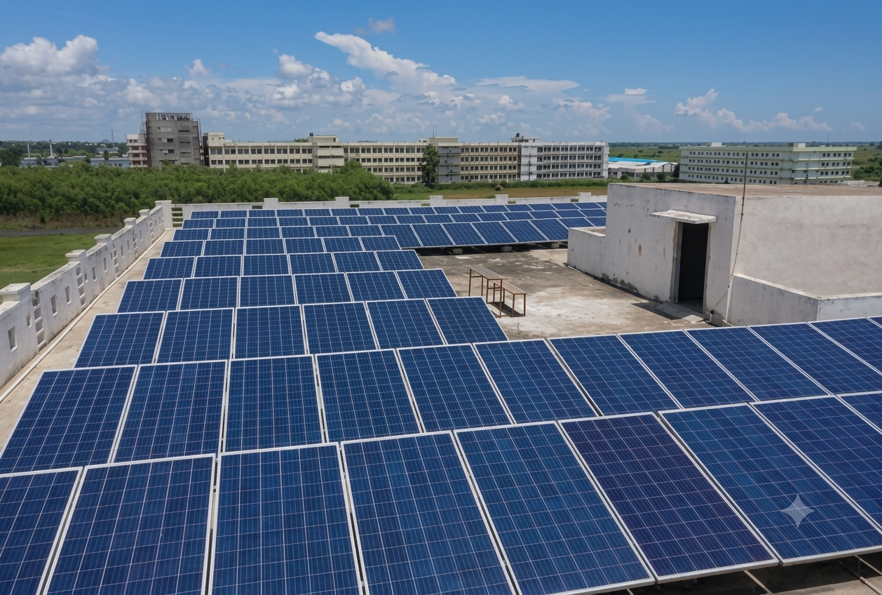 Commercial and industrial solar installation illustration